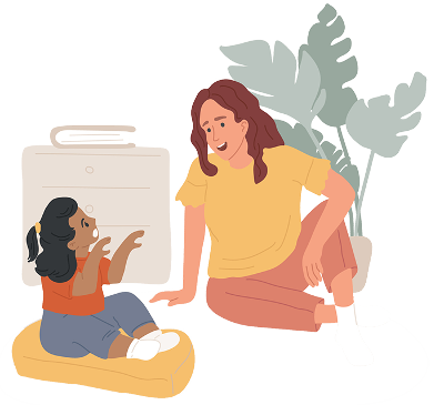 illustration of childminding adult talking with child