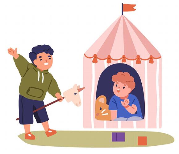 Illustration of children playing in small tent